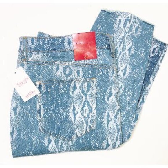 Jennifer Lopez Womens Blue Snakeskin High Rise Raw Hem Cropped Jeans Sz 10 New - Picture 2 of 9